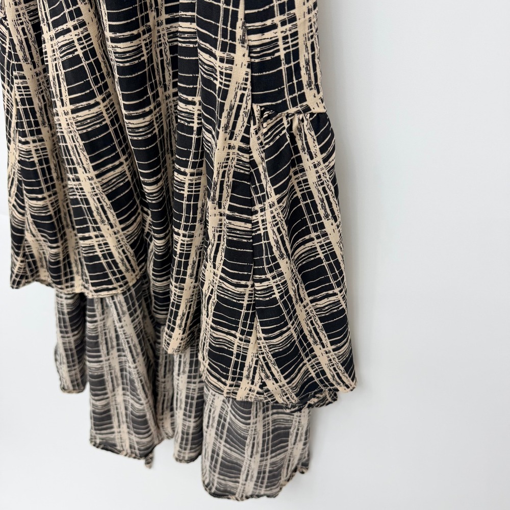 Urban Outfitters Black Cream Plaid Wrap Dress High Low Ruffle Midi Womens Medium - Picture 5 of 6
